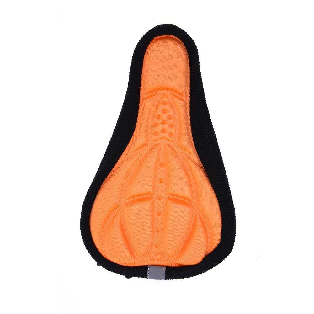 Orange 3D gel bike seat cushion cover with ergonomic soft padding and black breathable edges for comfortable riding